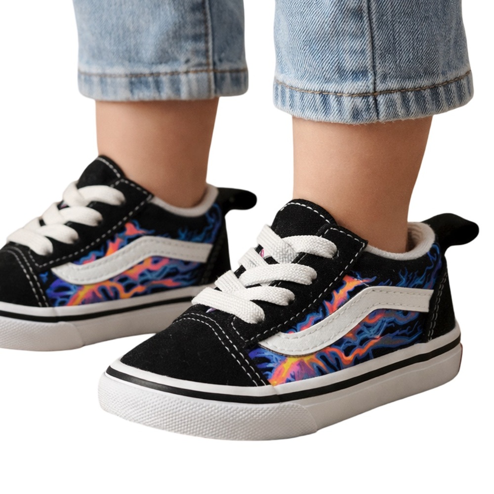 Vans Old Skool Toddler 5.5T Black Lightning Print Sneakers NWOT
